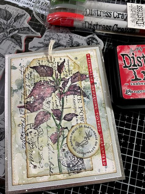 Tim Holtz Christmas Cards, Stampers Anonymous Christmas, Christmas Card Collage, Christmas Card Layouts, Botanical Collage, Tim Holtz Crafts, Stamped Christmas Cards, Tim Holtz Cards, Tim Holtz Distress Ink