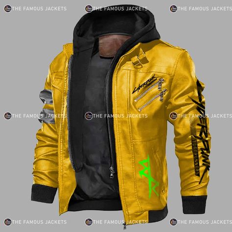 david martinez Cybepunk Edgerunner Hooded Biker Leather Jacket David Martinez Cyberpunk, Cyberpunk 2077 Edgerunners, Edgerunners David, Yellow Leather Jacket, David Martinez, White Motorcycle, Cyberpunk Edgerunners, Biker Leather Jacket, Cyberpunk Fashion