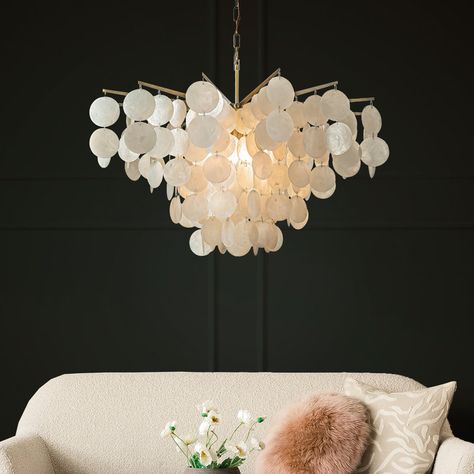 Mercer41 Camisa 4-Light Glam Coastal Capiz Tierd Chandelier With Seashell Accents - Wayfair Canada Swag Light Fixture, Natural Elements Decor, Capiz Chandelier, Capiz Shell Chandelier, Light Fixture Ideas, French Country Chandelier, Condo Balcony, Country Chandelier, Chandelier Home