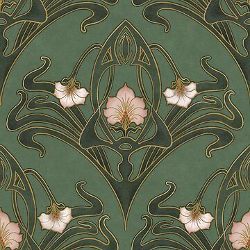 Elegance in green • Millions of unique designs by independent artists. Find your thing. Art Nouveau Print, Art Nouveau Tree, Art Nouveau Design Pattern, Art Nuovo, Green Art Nouveau, Art Nouveau Motif, Nouveau Wallpaper, Art Nouveau Wallpaper, Art Nouveau Tattoo