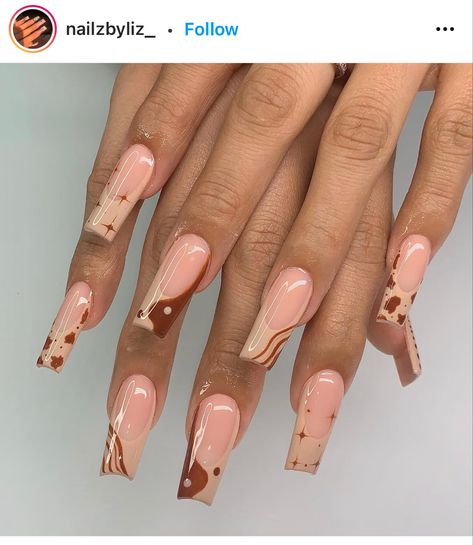 Brown French Tip, Brown Acrylic Nails, Brown Nails Design, Brown Nail, Queen Nails, Plain Nails, Brown Acrylic, Edgy Nails, Girly Acrylic