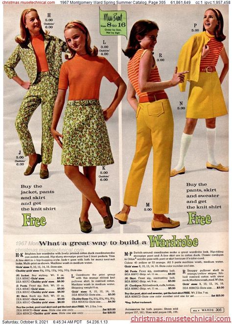 1967 Montgomery Ward Spring Summer Catalog, Page 305 - Catalogs & Wishbooks 1961 Fashion, High School Fashion, 1960 Fashion, 60s 70s Fashion, 60s And 70s Fashion, 70s Women, Build A Wardrobe, Montgomery Ward, Moda Vintage