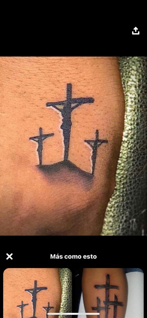 Three Crosses On Calvary Tattoo, Jesus Cross Tattoo, 3 Crosses Tattoo Men, Jesus Carrying Cross Tattoo, Cross With Thorn Crown Tattoo, Cross With Crown Of Thorns Tattoos For Men, Jesus On Cross Tattoo, Calvary Cross, Religious Tattoo Sleeves