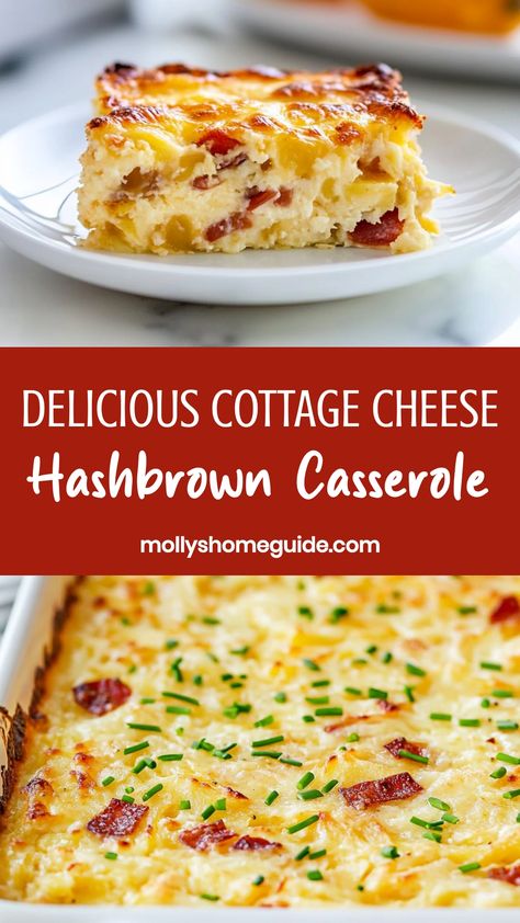 Looking for a delicious and comforting dish to make for brunch or dinner? Try this mouthwatering cottage cheese hashbrown casserole recipe! This easy-to-make casserole is filled with creamy cottage cheese, crispy hashbrowns, and savory seasonings that will leave your taste buds craving for more. Whether you're hosting a gathering or simply want to treat yourself to a tasty meal, this recipe is sure to be a hit with your family and friends.  Ingredients 1 pound bacon, chopped 1 diced onion 8 eggs Meal With Hashbrowns, Eggs And Cottage Cheese Casserole, Trader Joes Hashbrown Breakfast Casserole, Breakfast Recipes With Hashbrowns, Cottage Cheese Sheet Pan Eggs, Ww Recipes With Cottage Cheese, High Protein Hashbrown Casserole, Cottage Cheese Sides, Hashbrown Bacon Casserole