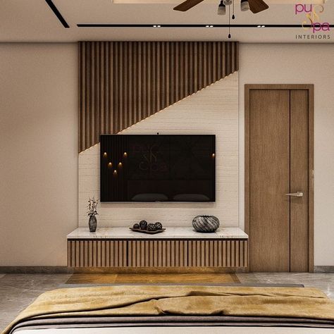 Small Tv Unit Design Modern Bedroom, Tv Paneling, Modern Table Decorations, Simple Tv Unit, Lcd Unit Design, Tv Cabinet Wall Design, Aluminum Extrusion Design, Tv Unit Bedroom, Simple Interiors