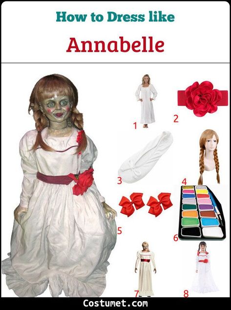 Anabelle Doll Costume, Diy Annabelle Costume Women, The Conjuring Costume, Diy Annabelle Costume, Anabelle Costume Women, Annabelle Costume Women, Anabelle Makeup Halloween, Annabelle Doll Costume, Annabelle Makeup Halloween