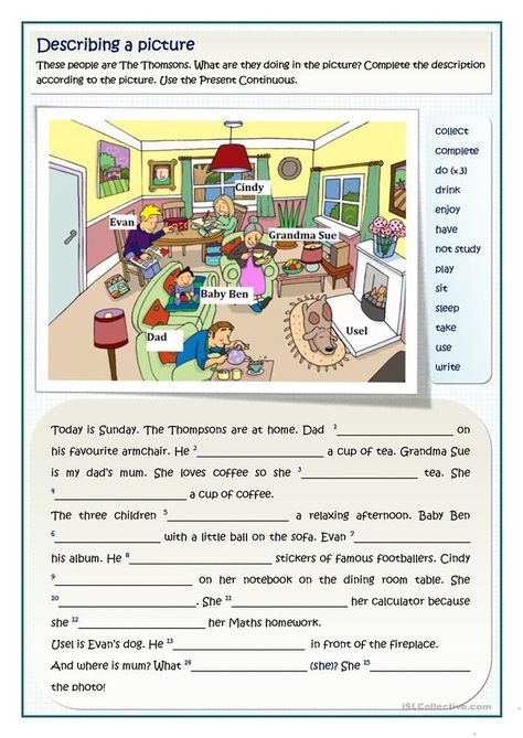 Ingles Kids, Picture Comprehension, Free Time Activities, Present Continuous, English Worksheet, English Exercises, Teaching English Grammar, English Grammar Worksheets, Grammar Practice