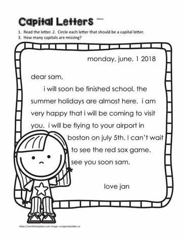 Capital Letters in Letters Capital Letters Activities, Capitalization Worksheets, Capital Letters Worksheet, Poetry Worksheets, Letters Worksheets, Punctuation Worksheets, Print Handwriting, Nouns Worksheet, Verb Worksheets