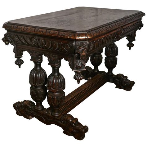 1stdibs Oak 19Th Century Man Carved Hall Centre Gothic Center Table Fantasy Table, Medieval Table, Medieval Room, Gothic Table, Rosewood Table, Carved Table, Antique Cupboard, Medieval Furniture, Carved Legs