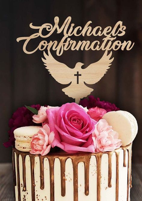 Confirmation Cake Topper Confirmation Cake Topper, Confirmation Cakes, Wedding Anniversary Cakes, Anniversary Cake, First Communion, Wedding Anniversary, All Design, Cake Toppers, Birthday Cake