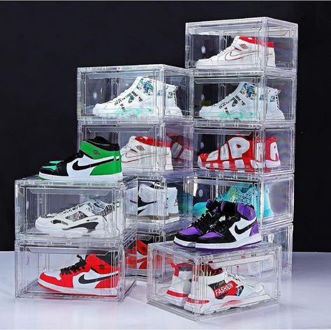 _Shoe Boxes, Clear Acrylic Plastic Shoe Boxes Stackable, Space-Saving Foldable Drop Front Shoe Storage Boxes Container Shoe Display Case, Cool Bedrooms For Boys, Dorm Room Crafts, Shoe Storage Boxes, Shoe Shine Box, Shoe Containers, Sneaker Storage, Plastic Shoe Boxes, Dorm Room Storage