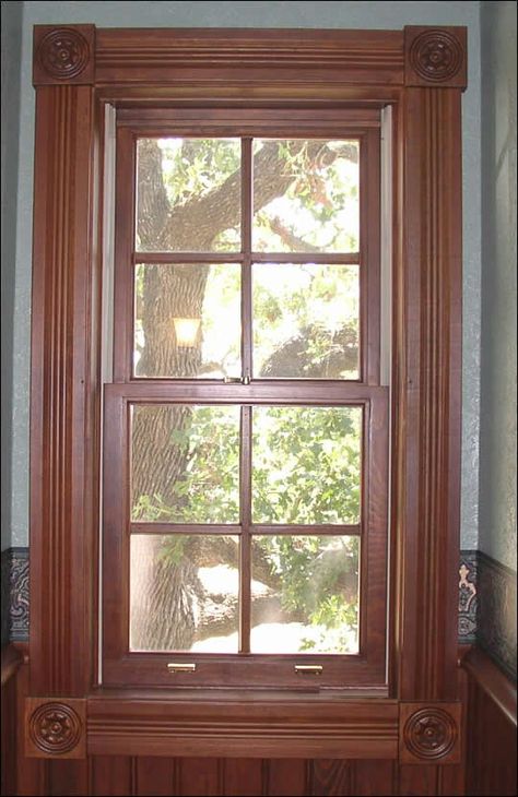 Vintage wood works window casing and blocks Brownstone Dollhouse, Interior Door Trim Ideas, Interior Handrails, Victorian Window, Traditional Decorating, Interior Window Trim, Victorian Windows, Cedar Shutters, Trim Options