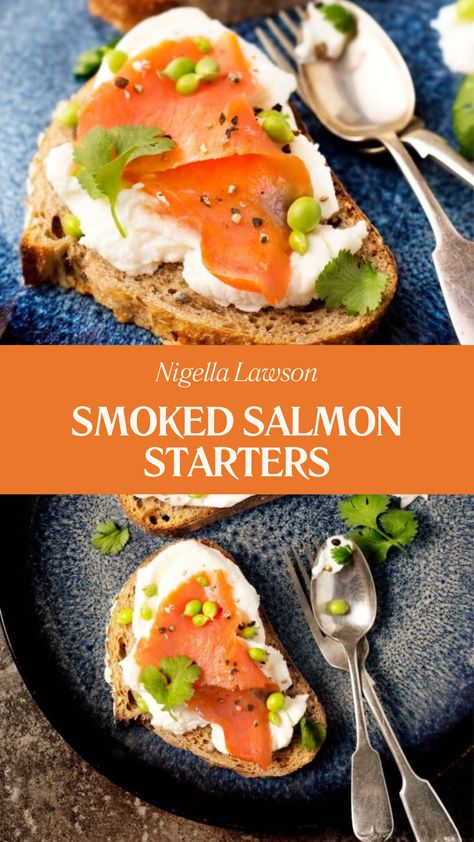 Nigella Smoked Salmon Starters Smoked Salmon Starters, Salmon Starters, Smoked Salmon Starter, Salmon Starter, Dill Cream Cheese, Fresh Baguette, Salmon Dill, Nigella Lawson Recipes, Smoked Salmon Recipes