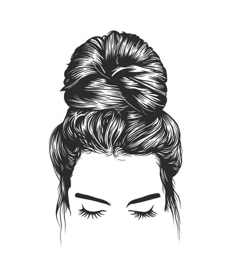 Hairstyles Illustration, Cricut Room, Women Messy Bun, Cute Bun Hairstyles, Hair Vector, Vector Line Art, Illustration Advertisement, Bridal Bun, Line Art Illustration