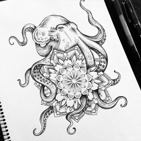 Tattoo commission Mandala Tattoo, The Words, Tattoo Design, Octopus, Flower Tattoo, Tattoos, Design