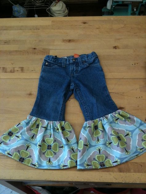 Our Blog About Sewing, Crafting and Making Cool Stuff: Bell Bottomed Flower Children How To Make Bell Bottom Jeans, Toddler Clothes Diy, Diy Bell Bottom Jeans, Diy Bell Bottoms, Kids Bell Bottoms, Toddler Bell Bottoms, Baby Bell Bottoms, Kids Clothes Diy, Sew Baby