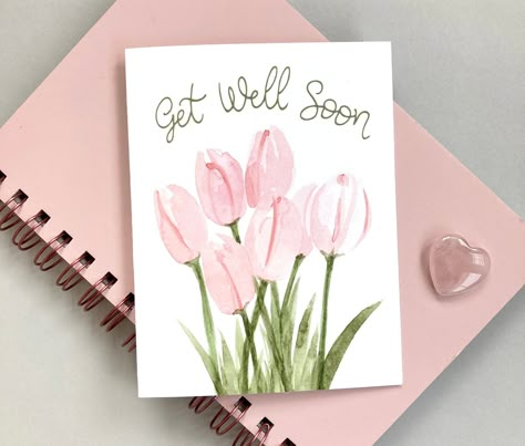 Get Well Soon Card Watercolour Tulips Card | Etsy Nice Get well soon card Get Well Soon Painting Ideas, Aesthetic Get Well Soon Cards, Get Well Soon Homemade Cards, Cute Get Well Soon Cards Handmade, Get Well Soon Painting, Get Well Soon Diy Cards, Get Well Watercolor Cards, Get Well Soon Watercolor Card, Get Well Watercolor