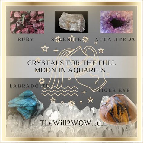 Crystals to help harness the super Full moon in Aquarius energy. Click the link to read my full blog post. #supermoon #fullmoon #aquariusfullmoon #astrology #crystalhealing #crystalsfortheaquariusfullmoon Aquarius Energy, Moon Aquarius, Full Moon In Aquarius, Super Full Moon, Full Blue Moon, Zodiac Crystals, Sturgeon Moon, Leo And Aquarius, Moon In Aquarius