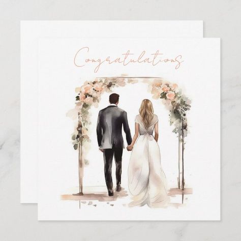 Wedding Illustration Card, Simple Bride, Wedding Congratulations Card, Wedding Cards Handmade, Custom Thank You Cards, Wedding Congratulations, Wedding Illustration, Wedding Engagement Gifts, Love And Happiness