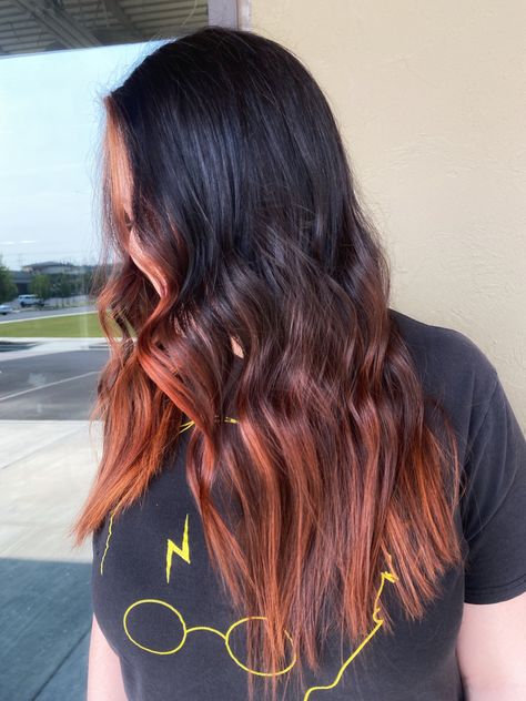 Copper Hair Balayage, Ginger Copper Hair, Balyage Long Hair, Copper Ombre, Black Hair Salons, Hair Balayage, Brown Blonde Hair, Copper Hair, Rust Orange