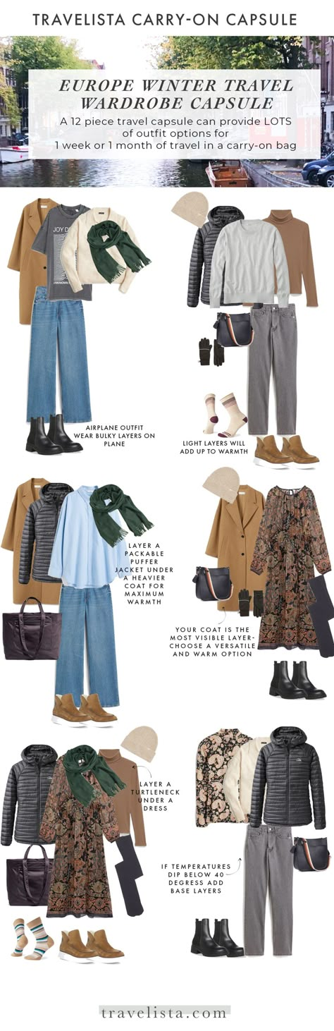 Capsule Wardrobe For Winter, Winter Capsule Wardrobe Travel, Winter Travel Wardrobe, Comfortable Travel Outfit, Winter Travel Outfit, Travel Capsule Wardrobe, Travel Capsule, Fashion Capsule Wardrobe, Travel Clothes Women