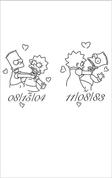 Siblings Cartoon, Tattoo Siblings, Sibling Tattoo Ideas, Double Tattoo, Maching Tattoos, Simpsons Tattoo, Brother Sister Tattoo, Brother Tattoos, Matching Sister Tattoos