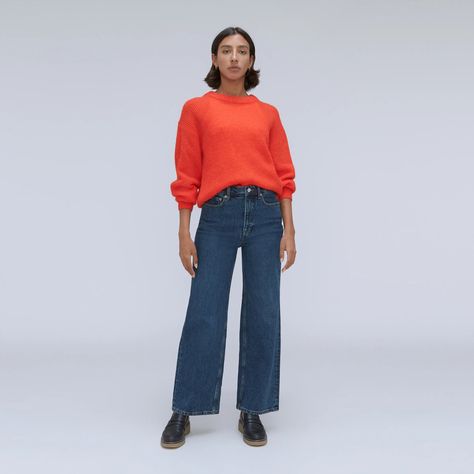 Fit Details
High-rise with a wide leg. Slim fit through hips and thigh. Sits just above belly button.
A little stretch
If 5'6" or shorter, we recommend taking a 27.5" inseam for a floor-length slouchy look.
If 5'7" or taller, we recommend taking a 29.5" inseam for a floor-length slouchy look. Sailor Jeans, Sailor Jean, Wide Leg Jeans Cropped, Cropped Denim Pants, Olive Green Pants, Wide Leg Crop Pants, Flare Denim Jeans, Wide Leg Cropped Pants, Wide Leg Denim