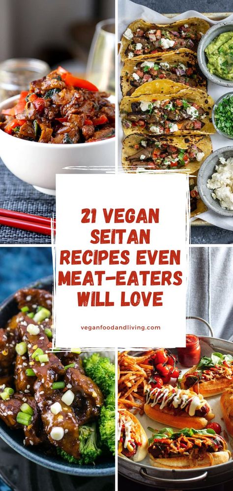 Seitan is a vegan meat replacement which is also known as vital wheat protein, textured wheat protein, wheat gluten, and vital wheat gluten. Wheat gluten has been a popular protein source in China for thousands of years thanks to its realistic meaty texture. Seitan has soared in popularity in the West in recent years thanks to the rise in veganism. If you've ever wanted to give it a try, here are the best vegan seitan recipes to try today! Vital Wheat Gluten Recipes, Seitan Bacon, Substitute For Meat, Vegan Seitan, Vegan Meat Recipe, Recipes Chili, Seitan Recipes, Meat Replacement, Vegan Meat