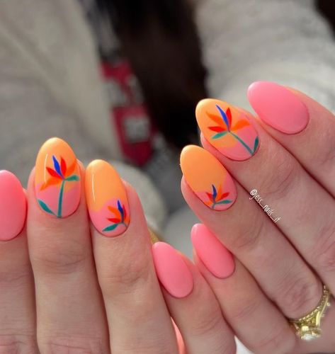 Jessica Lauritzen on Instagram: "These birds of paradise are ready for the sun in Hawaii ☀️🌴🍍 Inspo @nailed_by_kenna @polishedpinkiespro Akzentz Trinity sc-1 Luxio crush Luxio lookout Luxio myth Luxio shock Luxio Smoulder . . . . #utahnails #herrimannailartist #handpaintednailart #nails #modifiedrussianmanicure #akzentztrinity #akzentz #luxio_crush #hawaiinails #hawaiinailart #vacationnails #birdsofparadise #brightnails #nailpro #nailsmagazine #nailinspo #nailpromote #nailitmedia #beautypro Birds Of Paradise Nail Art, Bird Of Paradise Nail Art, Vacation Nails Hawaii, Birds Of Paradise Nails, Bird Of Paradise Nails, Hawaii Manicure, Toucan Nails, Cuban Nails, Hawaii Vacation Nails