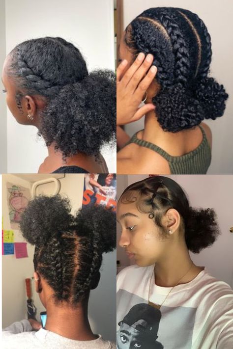 Braid Up Bun, 4c Braided Hairstyles Protective Styles, Natural Hairstyles For Water Park, Natural Pool Hairstyles, French Braids 4c Hair, 4c Hairstyles For The Pool, Natural Hairstyles For Short Curly Hair, Black Hairstyles Natural 4c, 4c Summer Hairstyles