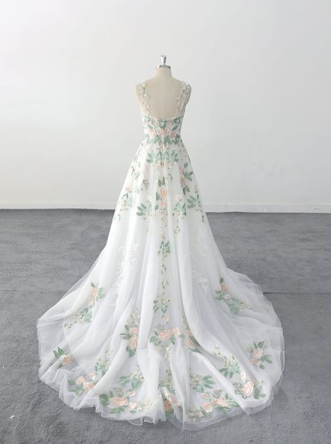 Forest Fairy Green Wedding Dress, Wide Strap Green Lace Wedding Dress Spring New Wedding Dress - Etsy Green Lace Wedding Dress, Wedding Dress Green, Airy Wedding Dress, Wedding Dress Spring, Green Wedding Dress, Witchy Wedding, Airy Wedding, Green Wedding Dresses, Embroidered Wedding Dress