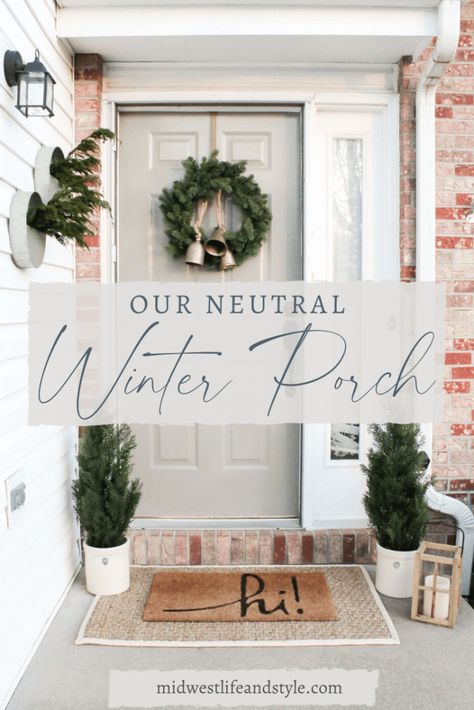 See how I transitioned our porch from Christmas to winter in just a few simple steps by decorating with neutrals. Minimal Porch Decor, Minimalist Christmas Decor Front Porch, Small Porch Winter Decorating Ideas, January Front Porch Ideas, Small Front Porch Winter Decor Ideas, Neutral Front Porch Decor, After Christmas Front Porch Decor, Simple Winter Porch Decor, Winter Front Porch Decorating Ideas