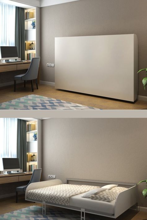 Twin Size Murphy Bed, Murphy Bed Office, Full Murphy Bed, Full Size Murphy Bed, Horizontal Murphy Bed, Space Saving Furniture Bedroom, Simple Bed Designs, Space Saving Bedroom, Bed Design Ideas