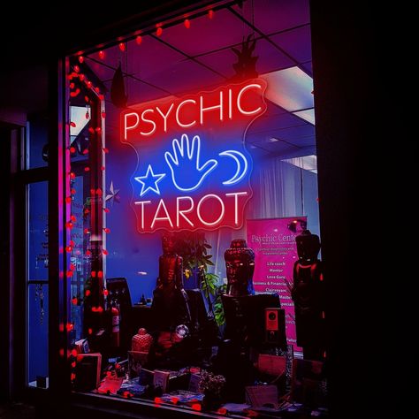 Psychic Tarot Moon Stars Neon Sign, Fortune Teller Sign, Psychic Reader, Tarot Card, Custom Neon Sign, Psychic led sign Psychic Neon Sign, Psychic Astethic, Neon Moon Aesthetic, Psychic Shop Aesthetic, Tarot Shop Aesthetic, Psychic Office, Psychic Room, Tarot Room Decor, Psychic Decor