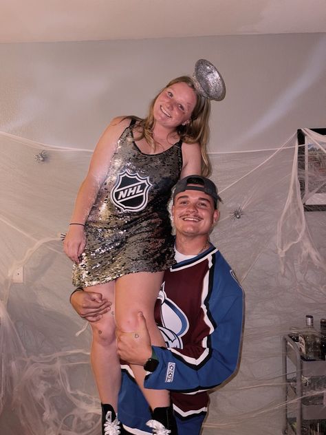 NHL, Avalanche, couple costume, doc martens, stanley cup, halloween, spiderwebs, boyfriend, easy, simple, hockey Couple Halloween Costumes Stanley Cup, Halloween Couple Costume Ideas, Couple Costume Ideas, Halloween Couple Costume, Hockey Halloween, Bonnie And Clyde, Couple Costume, Couple Costumes, Bonnie N Clyde