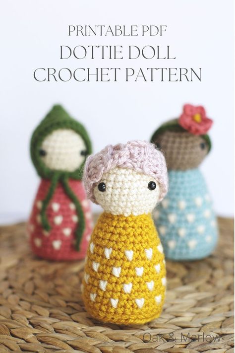 This Dottie Doll printable PDF Crochet Pattern, includes step-by-step instructions with detailed photos so you can create your own beautiful handmade toy, making a perfect gift for a child or baby. This is an instant download, so there are no shipping costs. You will receive your PDF pattern as soon as payment is completed, so you can get started right away! Crochet Peg Doll Pattern, Cute Crochet Dolls, Crochet Poppet, Crochet Peg Doll, Handmade Toys Diy, Crochet Figurine, Waldorf Crochet, Crochet Doll House, Printable Crochet Patterns