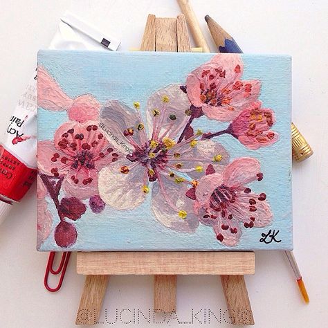 Tiny Painting No.3 - Cherry Blossom  Acrylic on Canvas 7cm x 9cm  Spring has Sprung! Love seeing all the blossom on the trees! Cherry Blossom Acrylic, Cherry Blossom Painting Acrylic, Blossoms Painting, Canvas Inspiration, Blossom Painting, Tree Painting Canvas, Acrylic Painting Inspiration, Cherry Blossom Painting, Painting Canvases