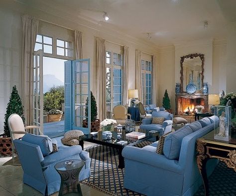 Billy Baldwin, White Rooms, Blue Rooms, Drawing Room, Blue Decor, New Wall, American Design, Architectural Digest, French Doors