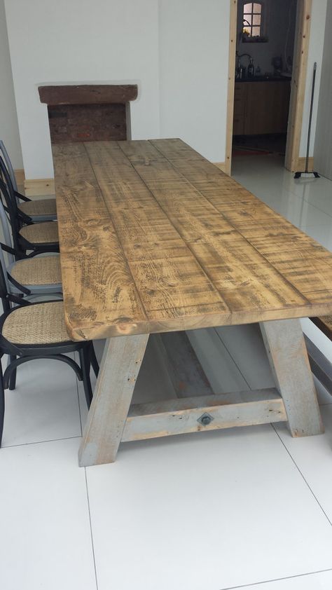 Rustic Reclaimed Wood Hand Made Dining Table by HandmadeMarsh Boho Duvet Covers, Beige Duvet Cover, Bar Countertop, Beige Duvet, Industrial Style Dining Table, Rustic Farmhouse Dining Table, Indoor Ideas, Dining Table Rustic, Rustic Wooden Table