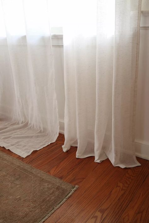 How To Drape Curtains, Pinch Pleat Cafe Curtains, Shorten Curtains, Hemming Curtains, Shear Curtains, How To Hem Curtains, Muslin Curtains, Curtains Without Sewing, Curtain Tutorial