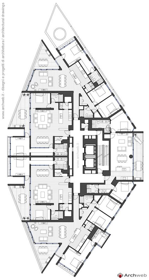 Tower Plan Architecture, Residential Tower Plan, Residential Tower Architecture, Tower Plan, Condominium Architecture, Architecture Site Plan, Hotel Floor Plan, 3d Floor Plans, Residential Tower