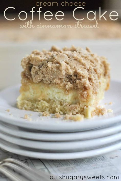 Thick Coffee Cake has a swirl of Cream Cheese filling and a generous layer of Cinnamon Streusel #breakfast #coffeecake Cream Cheese Coffee Cake Recipe, Thick Coffee, Cheese Coffee Cake, Cream Cheese Coffee Cake, Cake Delicious, Cinnamon Streusel, Coffee Cake Recipe, Torte Cupcake, Coffee Cake Recipes