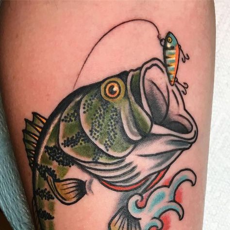 Largemouth Bass Tattoo, Fishing Lure Tattoo For Men, Large Mouth Bass Tattoo, Redfish Tattoo, Fishing Lure Tattoo, Bass Tattoo, Large Mouth Bass, Traditional Tattoo Sleeve, Largemouth Bass