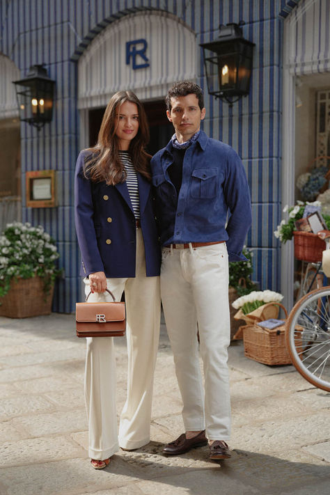 An afternoon on Via della Spiga with #GabrielleCaunesil and #RiccardoPozzoli.  #RLMilan #MilanDesignWeek Vintage Ralph Lauren Blazer Outfit, Ralph Lauren Ootd, Bandana Men, Bandanas Men, White Pant, Ralph Lauren Blazer, Natural Man, Creative Photoshoot Ideas, Milan Design