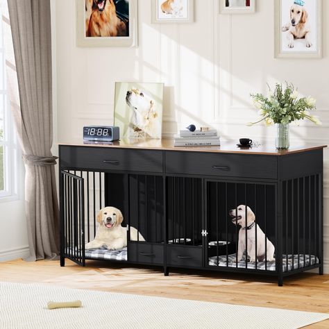 It is time to update your doggies' living standards yet without degrading your interior style. The spacious rooms allow you to contain 2 up-to-medium-sized dogs inside. It offers 2 fully extendible drawers, you can store your pet suppliers, and 2 include metal bowls makes your feed work much easier than before. Its lar Corner Dog Crate, Double Dog House, Small Dog Cage, Double Dog Crate, Small Dog Crate, Furniture Style Dog Crate, Heavy Duty Dog Crate, Wooden Dog Kennels, Wooden Dog Crate