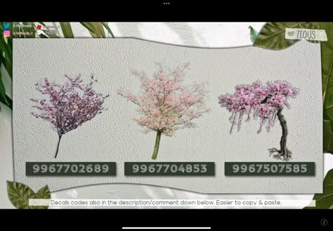 Flower Bush Codes Bloxburg, Tree Codes Bloxburg, Bloxburg Fairycore, Bloxburg Vines Decals Codes, Tree Decals Bloxburg, Bloxburg Tree Decals, Flower Decals Bloxburg, Bloxburg Plants, Bloxburg Japanese House