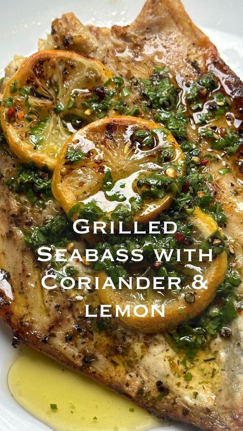 27K views · 2.2K reactions | Grilled Sea Bass with Coriander & Lemon 🍋 @demthepesc A recipe adapted from my Baked Sea Bass recipe which features in my cookbook, the marinade includes lemon, garlic, a lil all purpose✨ and some herbs. I had actually planned to grill this on the BBQ, but thanks to the glorious U.K weather I had to switch to using my oven grill instead🤦🏾‍♀️ drizzled with a coriander dressing (recipe of which can be found somewhere on this page). Serve this with the crispiest pota Grilled Sea Bass Recipes, Crispiest Potatoes, Coriander Dressing, Grilled Sea Bass, Sea Bass Recipe, Baked Sea Bass, Bass Recipe, Sea Bass Recipes, Grilled Fish