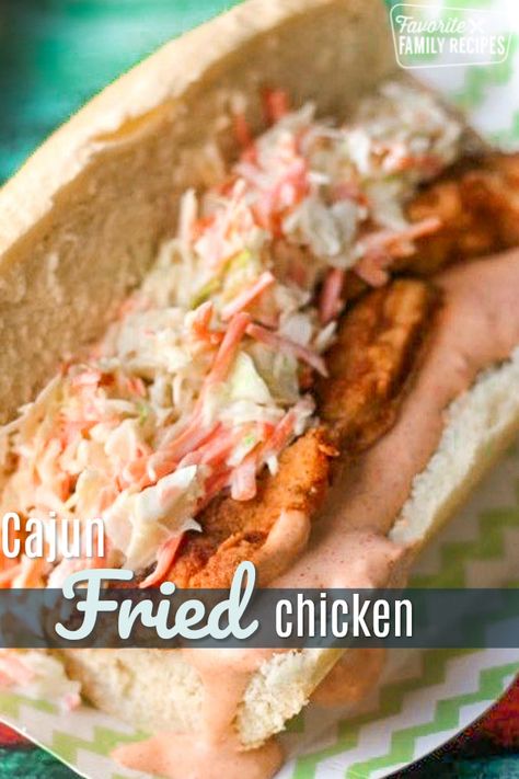 Cajun Fried Chicken Po' Boys with Spicy Remoulade Sauce are a true New Orleans favorite, and the perfect way to celebrate Mardi Gras! #cajun #cajunfriedchicken #poboys #poboysandwich #spicyremouladesauce #remouladesauce #cajunchicken #FavoriteFamilyRecipes #favfamilyrecipes #FavoriteRecipes #FamilyRecipes #recipes #recipe #food #cooking #HomeMade #RecipeIdeas New Orleans Dishes Recipes, Chicken Po Boy Sandwich, New Orleans Food Recipes Louisiana, Chicken Poboy, New Orleans Food Recipes, Cajun Food Recipes, Poboy Sandwich Recipe, Cajun Fried Chicken, Po Boy Sandwich