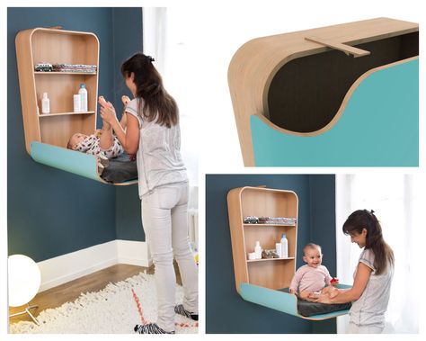 Noga wall storage/changing table by Charlie Crane Wall Mounted Changing Table, Baby Storage, Baby Rocker, Nursery Inspiration, Baby Furniture, Baby Decor, Furniture Collection, Baby Care, Kids Furniture