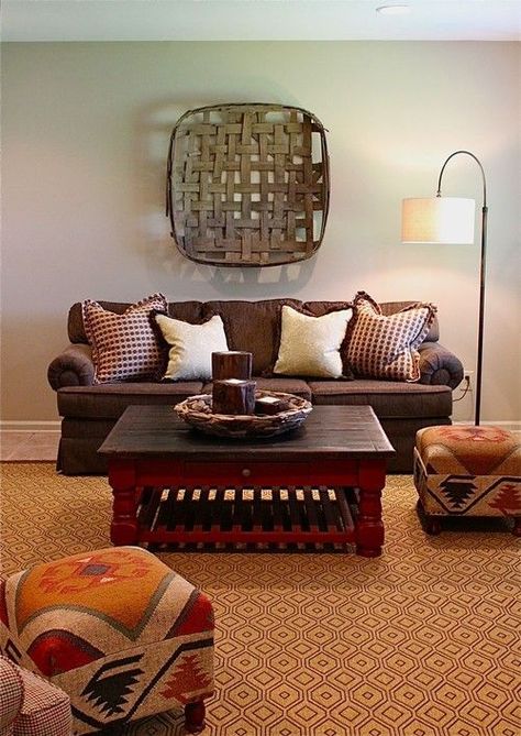 How to Use Baskets in Your Home - Town & Country Living Basket Gallery Wall Living Rooms, Basket Collage On Wall Living Rooms, Lovingroom With Baskets On Wall, Yarn In A Rustic Basket, Traditional Farmhouse Decor, Small Vintage Rustic Fabric Basket, Small Apartment Decorating Living Room, Navy Blue Decor, Farmhouse Decor On A Budget